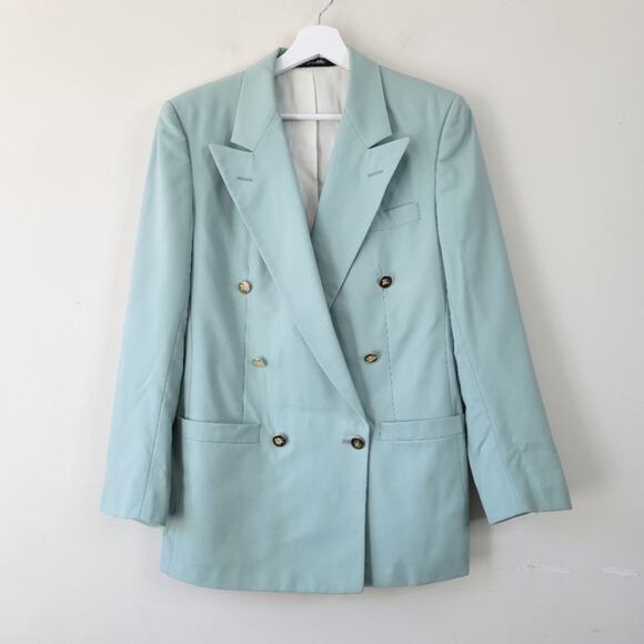 Burberry Vintage Mint Wool Double Breasted Blazer Jacket Small - Picture 1 of 16